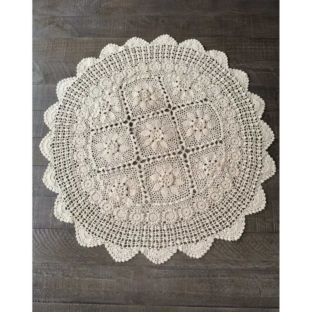 Handmade Off White vintage round crochet doily 28